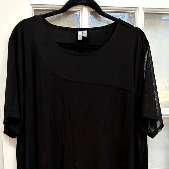 ASOS Black Short Sleeve Asymmetrical Hem Blouse Mesh Sheer Sleeve Plus Size 22 - Picture 9 of 9